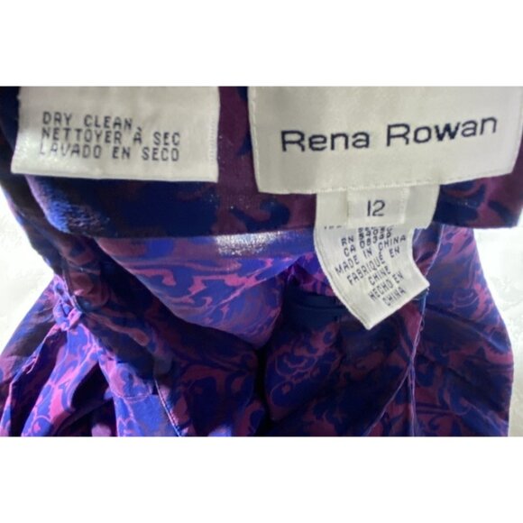 Rena Rowan Size 12 Blue Purple 100% Silk Abstract Maxi Skirt Faux Wrap Bohemian - Picture 4 of 9